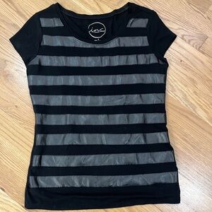 INC International Concepts Black and faux leather Striped Tee